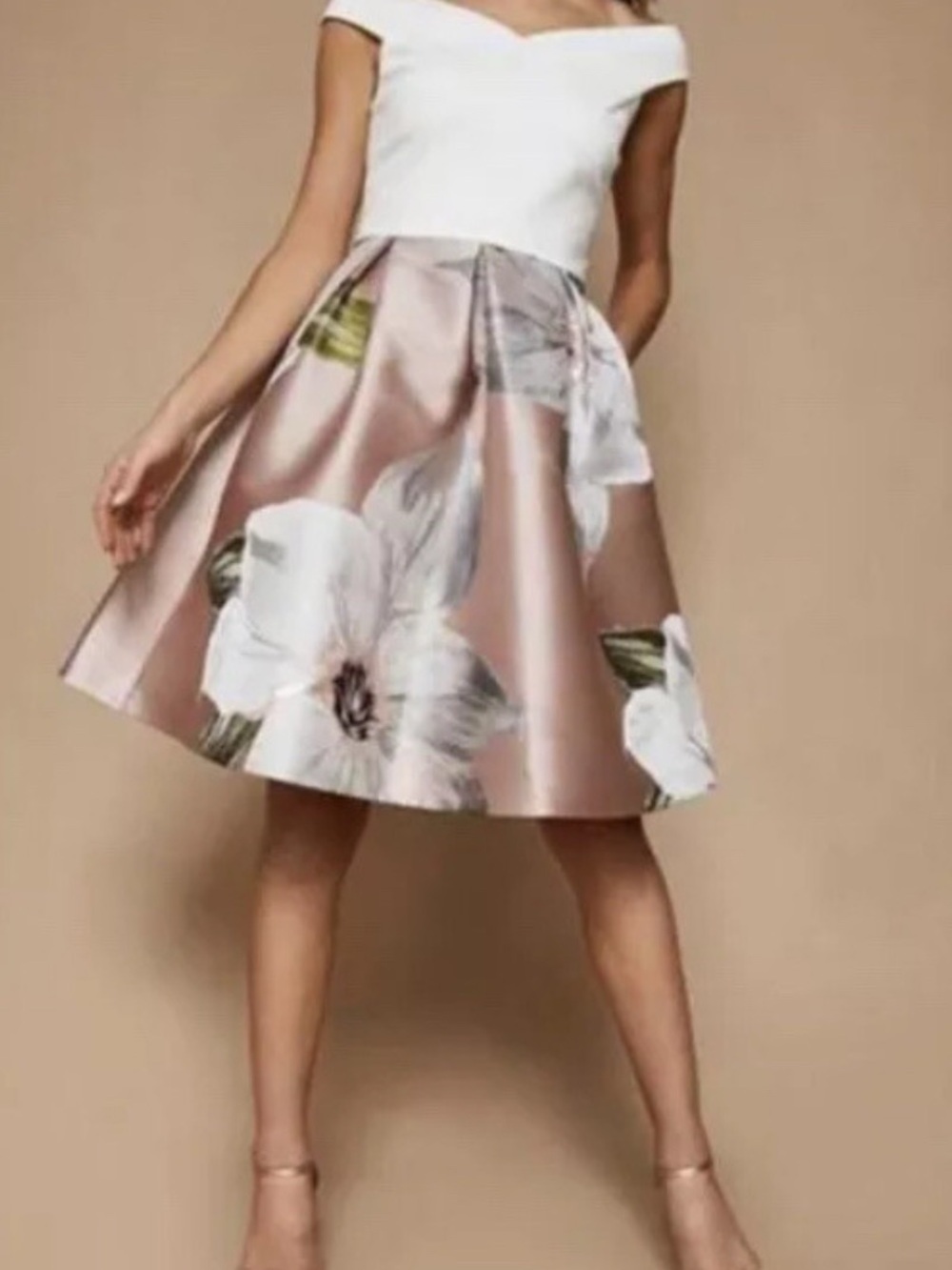 Ted Baker Blush Pink A-Line Skirt with White Floral Print